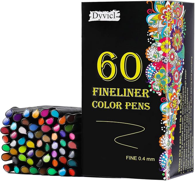 Dyvicl Journal Planner Pens Colored Pens, 60 Colors 0.4mm Fineliner Pen Set by Dyvicl