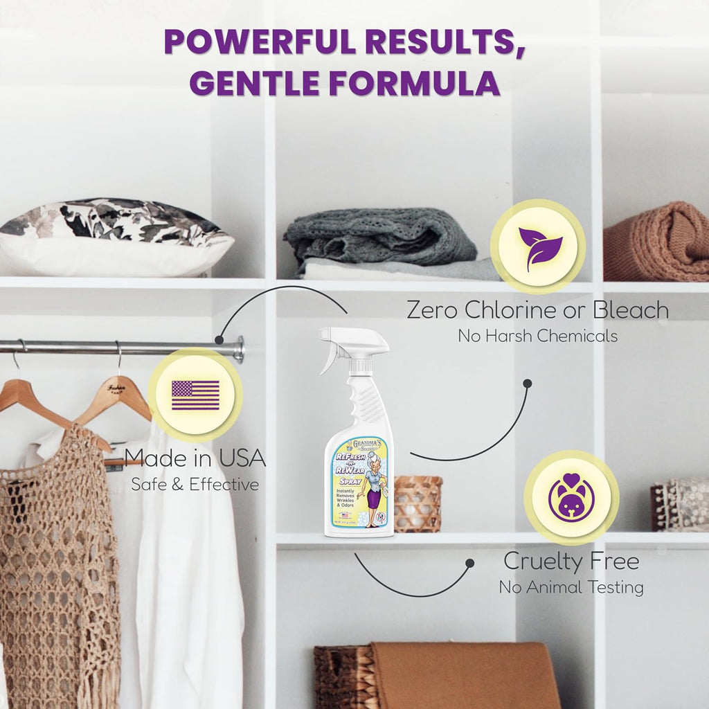 Grandma's Secret Refresh N ReWear Spray - Instantly Removes Wrinkles & Odors - Wrinkle Release, Fabric Refresher Spray, Chlorine, Bleach and Toxin-Free - 16 Ounce, 3 Pack