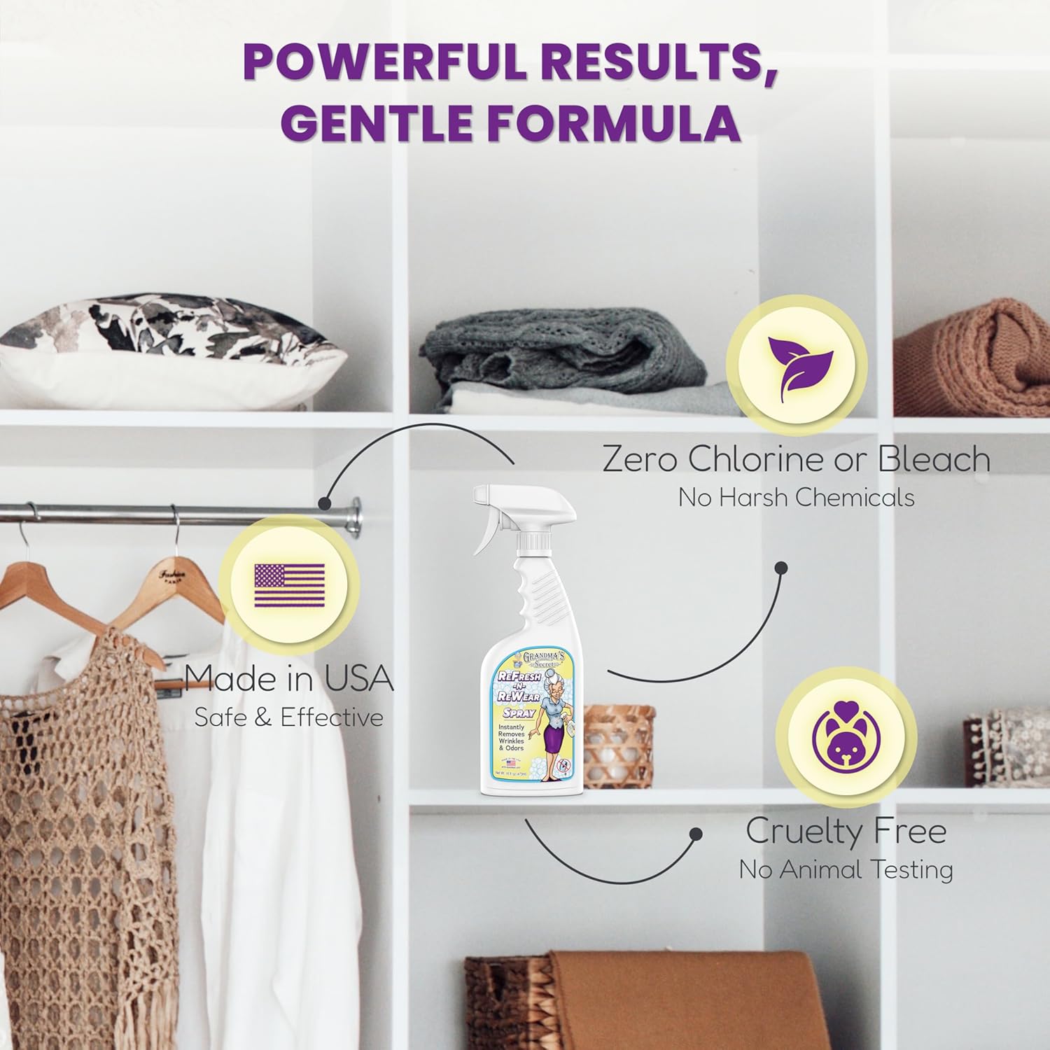 Grandma's Secret Refresh N ReWear Spray - Instantly Removes Wrinkles & Odors - Wrinkle Release, Fabric Refresher Spray, Chlorine, Bleach and Toxin-Free - 16 Ounce, 3 Pack