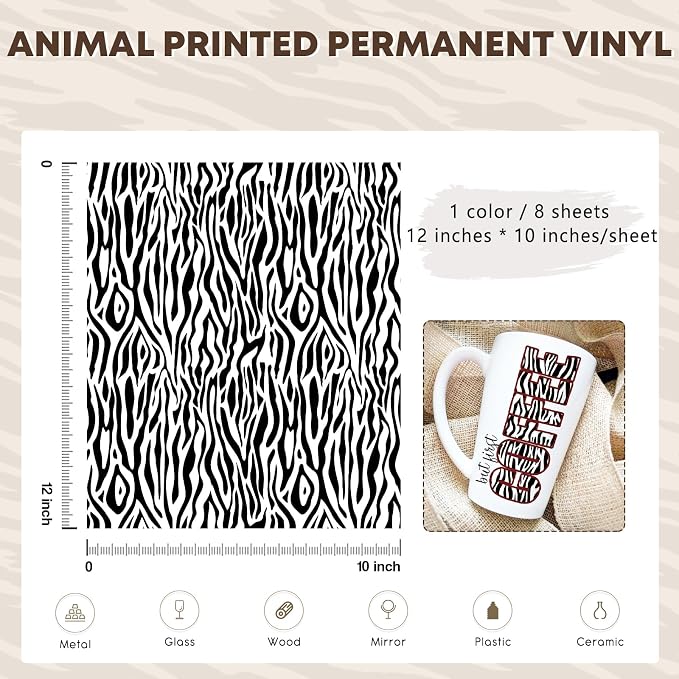 Tintnut Leopard Permanent Vinyl Zebra Pattern Adhesive Vinyl 8 Pcs 12x10in | - Image 2