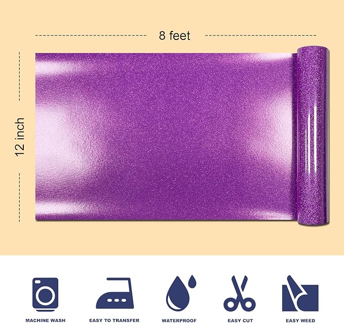 Glitter Iron On 12in X 8ft, HTV Heat Transfer Vinyl | Glitter HTV Easy to Cut & - Image 2
