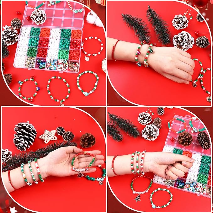 Wuollgess 2600 PCS Christmas Beads, Clay Beads Kit, Pony Beads and Glass Seed - Image 4