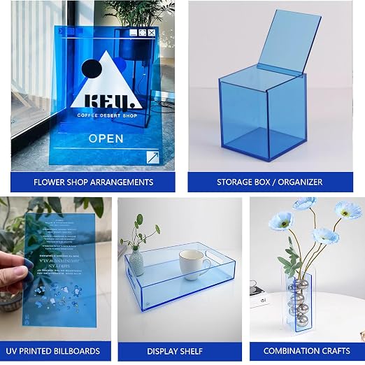 6 PCS Blue Transparent Cast Acrylic Sheets 8" x 12" x 0.118", Plexiglass - Image 2