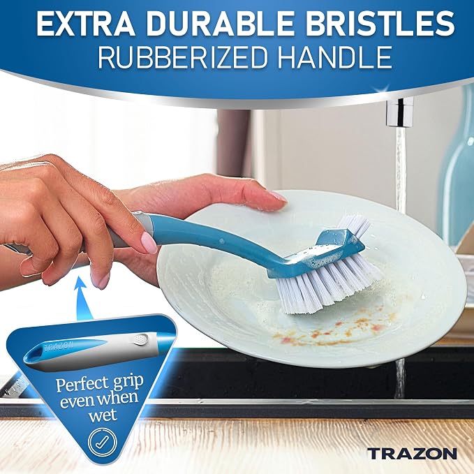 Dish Brush Set of 5 with Convenient Holder, Bottle Water Brush, Dish Scrub Brush - Image 6