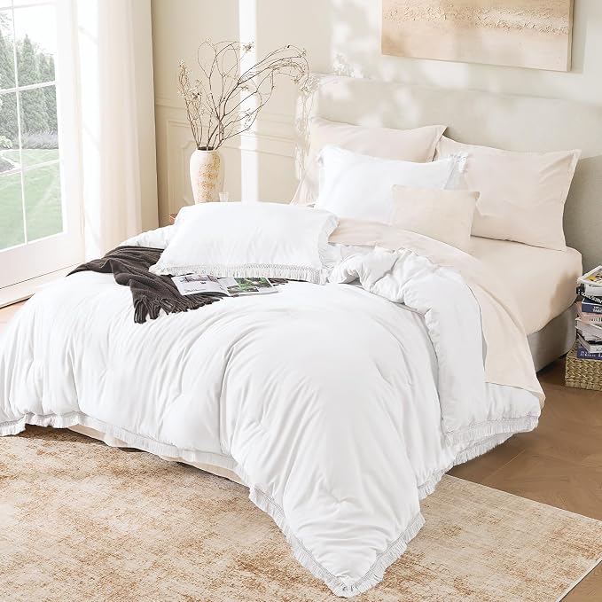 Andency White Comforter Set Queen, 3 Pieces Boho Lightweight Bedding Comforter - Image 6