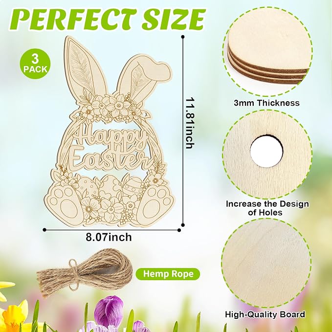 Large Size 12" Wooden Easter Ornaments to Paint, Wooden DIY Blank Unfinished - Image 7