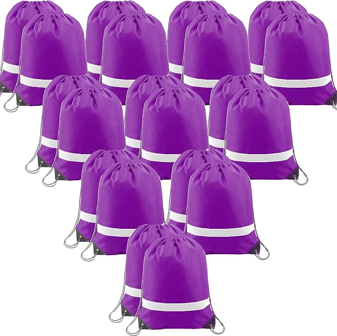 BeeGreen 20 Pieces Purple Drawstring Backpacks Bulk, Draw String Bags by BeeGreen