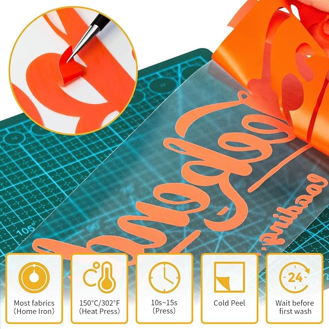 VinylRus Heat Transfer Vinyl-12” x 35FT Red Orange Iron on Vinyl Roll - Image 3