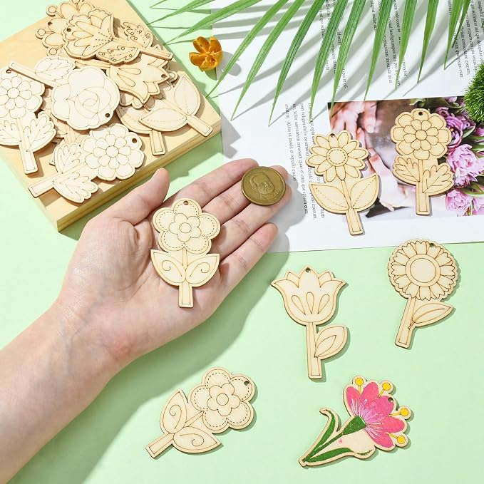 48 Pcs Unfinished Wood Flower Cutouts - Image 4