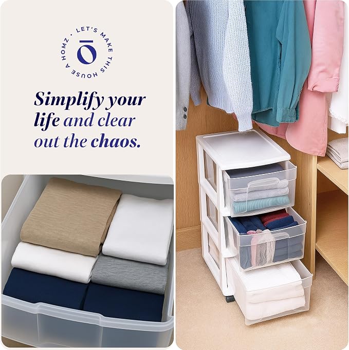 HOMZ 2-Pack Drawer Tower, 3-Tier Clear Plastic Storage Organizer Cart, and - Image 7