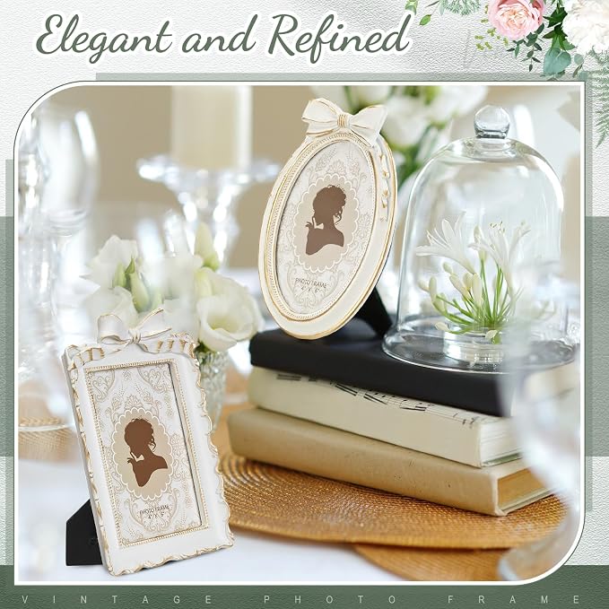 Vicenpal 3 Pcs Tiny Picture Ornate Frames 4 x 6 Inch Small Vintage Oval Picture - Image 2