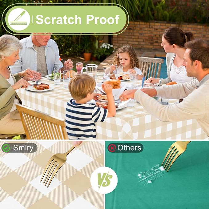 Smiry Rectangle Table Cloth, Waterproof Vinyl Tablecloths - Image 5