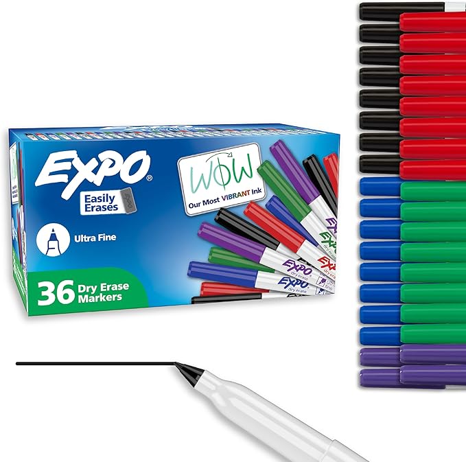 EXPO Dry Erase Markers, Low Odor Ink, Ultra Fine Tip, Office Essentials by Unknown