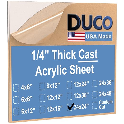 Duco Clear Cast Acrylic Sheets 1/4" Thick 24" x 24" by DucoPlasticsSupply