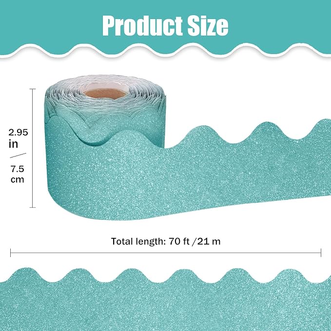 70Ft Shine Light Blue Bulletin Board Borders，Scalloped Poster Boards - Image 2