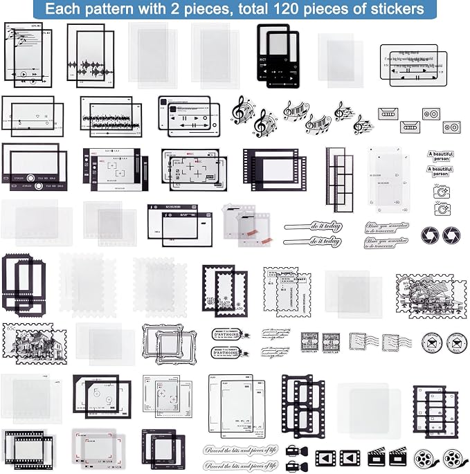 120PCS Retro Camera Film Frame Stamp Poster PET Stickers - Image 4
