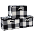 PRANDOM Large Collapsible Storage Bins with Lids [3-Pack] Fabric Foldable Storage Boxes Organizer Containers Baskets Cube with Cover for Home Bedroom Closet Office Black and White (17.7x11.8x11.8)