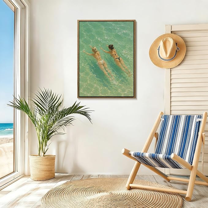 HomeifHue Summer Coastal Swimmers Canvas Print Two Women Swimming in Turquoise - Image 3