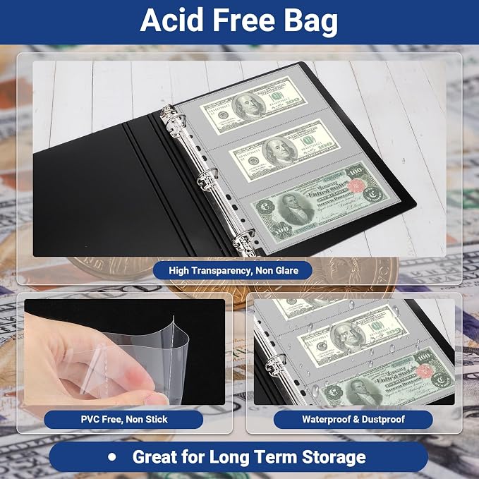 360 Pockets Acid Free Currency Sleeves, 60 Pack Dollar Bill Sleeves - Image 3