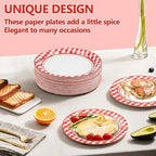 100 PCS Red and White Checkered Plates, Disposable 7 Inch Plaid Paper Dessert - Image 4