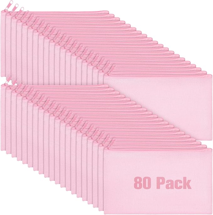 Reginary 80 Pack Canvas Zipper Makeup Bags Bulk Pencil Pouches Blank DIY Craft by Reginary