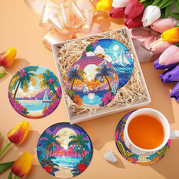 EWJRNSF 6 PCS Ocean Beach Diamond Art Coasters Kit - Image 6