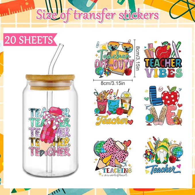 Rngmsi 20 Sheets Teacher Leopard Print UV DTF Cup Wrap Cold UV DTF Stickers | - Image 2