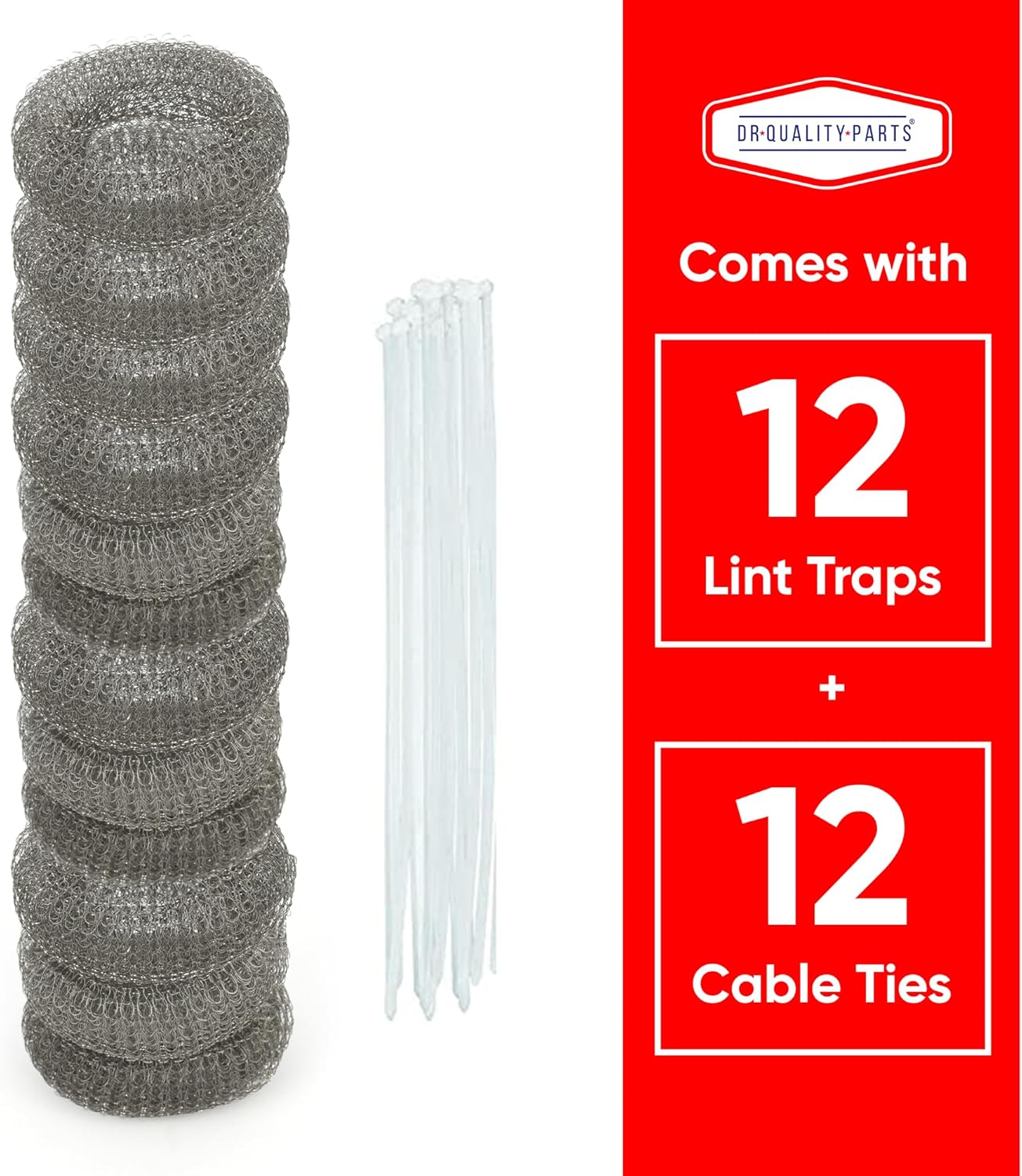 Washing Machine Lint Trap – Stainless Steel Hose Filter, Mesh Drain Catcher, Washer Sock Lint Remover, Rust-Free Snare Laundry Filter with Nylon Cable Ties, 29cmx6.5cm – 12-Pack