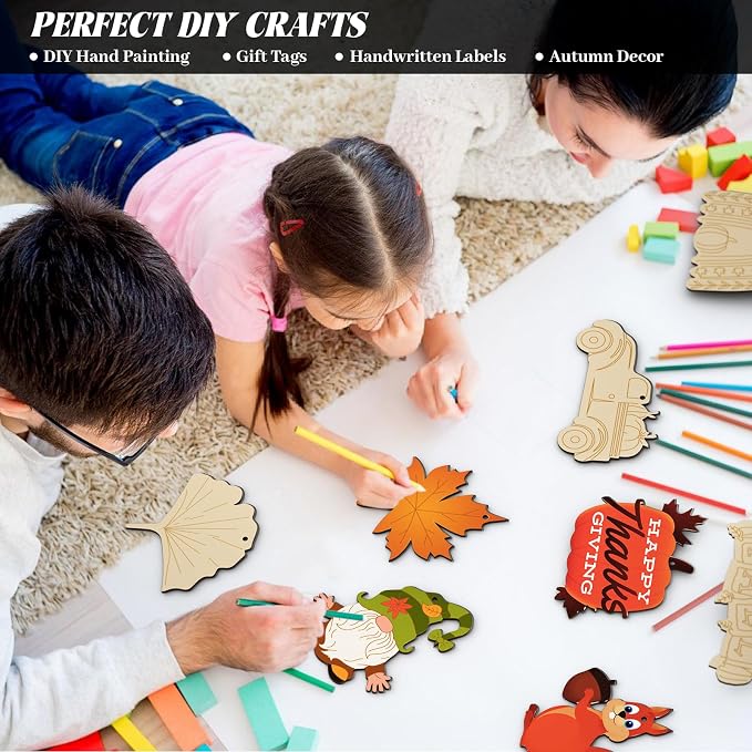 Subacy 80 PCS Unfinished Thanksgiving Wood Cutouts 10 Styles DIY Wooden Crafts - Image 5