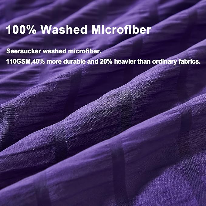 AveLom Dark Purple Duvet Cover Cal King, 3 Pieces, Seersucker Striped Soft - Image 3