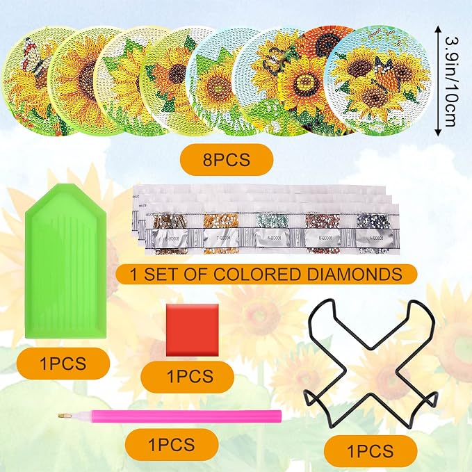 UPINS 8Pcs Sunflower Diamond Art Painting Coasters - Image 2