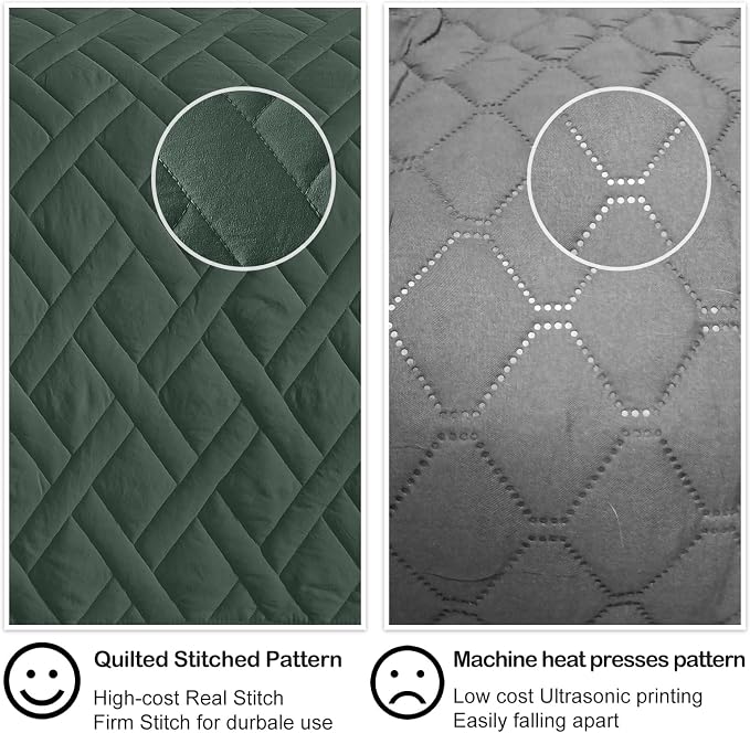 HORIMOTE HOME Quilt Set Twin Size Dark Green, Classic Geometric Diamond - Image 4