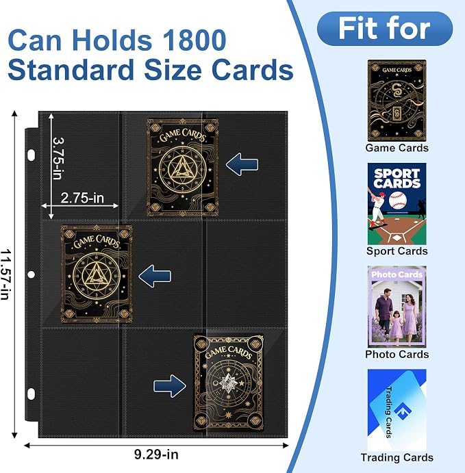 100 Pack 9 Pocket Page Protector, Trading Card Sleeves Pages Baseball - Image 2