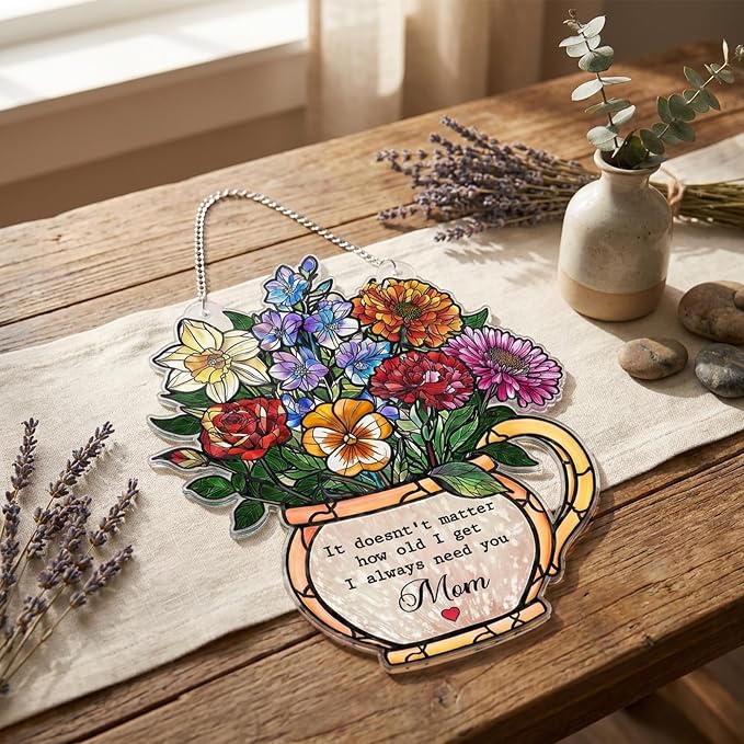 Mom Flower Acrylic Suncatcher Ornament, Wild Flower Remembrance Window Hangings - Image 4