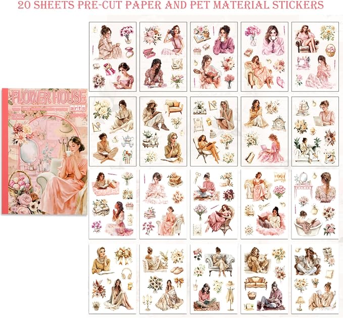 Scrapbooking Stickers 20 Sheets Pre-Cut 120 washi Stickers PET People Sticker - Image 3