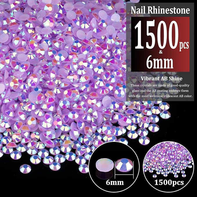 1500pcs 6mm Resin Rhinestones Bulk, Lavender Purple AB Flatback Round Jelly - Image 2
