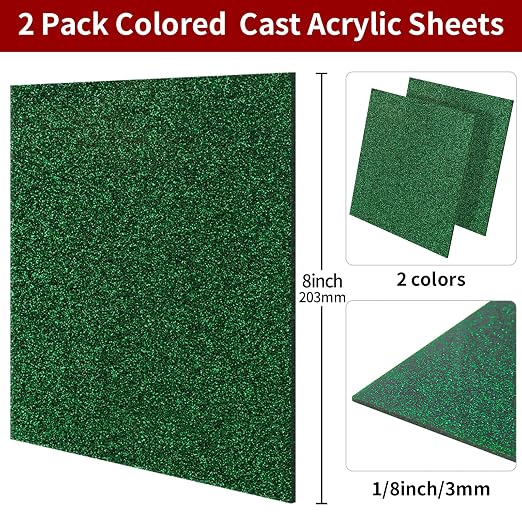 2 PCS 8 x 8 inch Glitter Colored Plexiglass Acrylic Sheets - Image 2