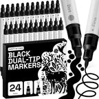 ARTISTRO 24 Black Dual-Tip Acrylic Paint Markers – Paint Pens Set by ARTISTRO