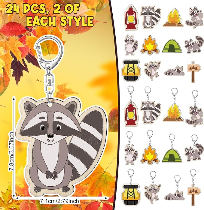 RattanView 24 Pcs Camp Craft Color Your Own Keychains DIY Craft Wooden Blank - Image 2