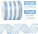 HUIHUANG Blue White Stripe Sheer Ribbon 2.5 inch Light Blue Wire Edged Ribbon - Image 2