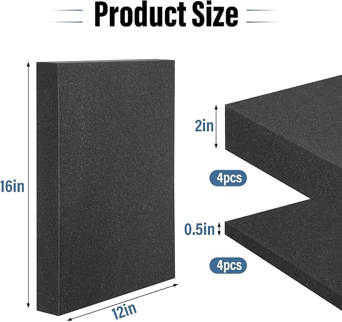 8pcs High Density Packing Foam Sheets, 2 Size Black Polyurethane Foam Padding - Image 2