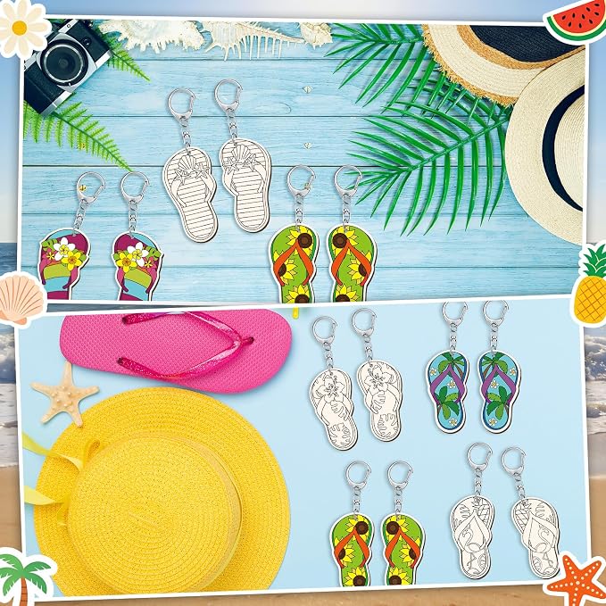 RattanView 24 Pcs Flip Flop Slipper Craft Color Your Own Keychains DIY Craft - Image 6