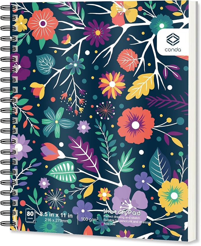conda 8.5"x11" Sketch Book, 80 Sheets, Spiral Bound Artist Sketch Pad, Durable by CONDA
