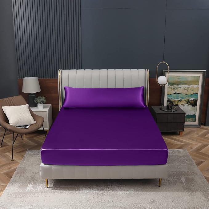 Homiest Purple Satin Fitted Sheet King Size, Deep Pocket, Luxury & Ultra Soft - Image 8
