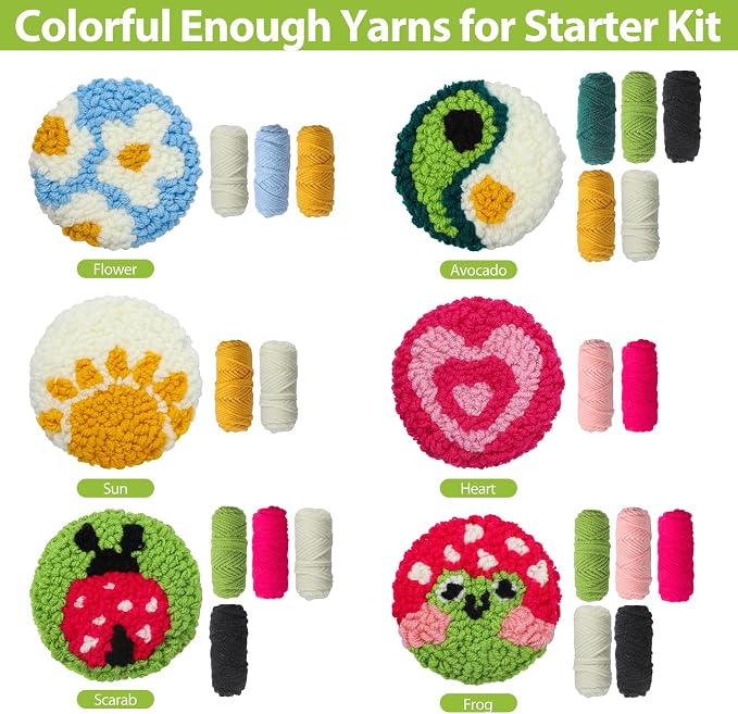 Punch Needle Coaster Kit, 6 Patterns Embroidery Set - Image 4