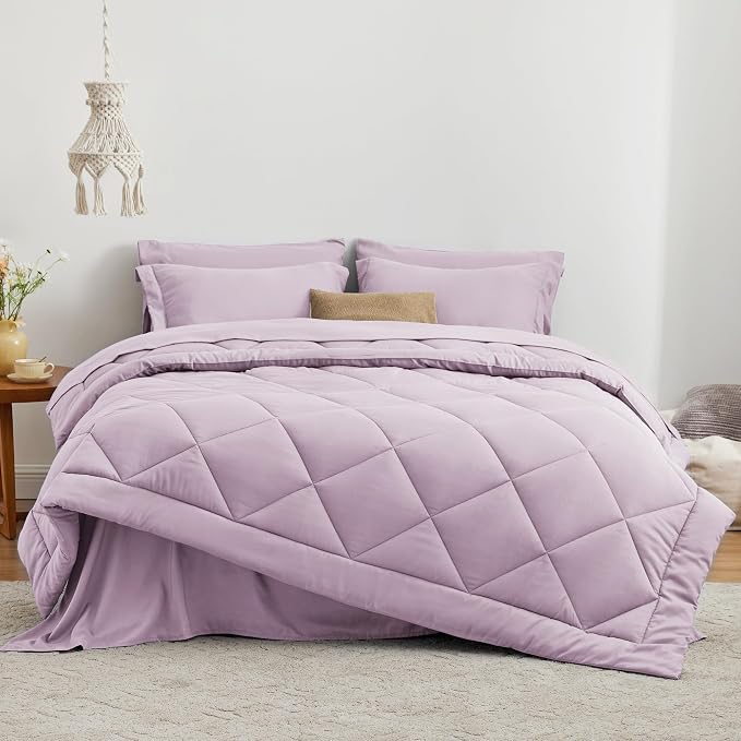 Love's cabin Queen Comforter Set Light Purple, 7 Pieces Queen Bed in a Bag - Image 2