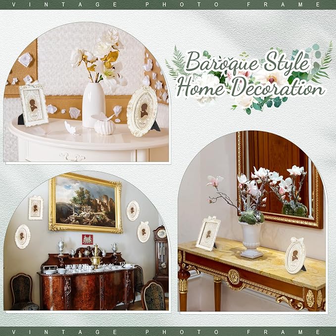 Vicenpal 3 Pcs Tiny Picture Ornate Frames 4 x 6 Inch Small Vintage Oval Picture - Image 5