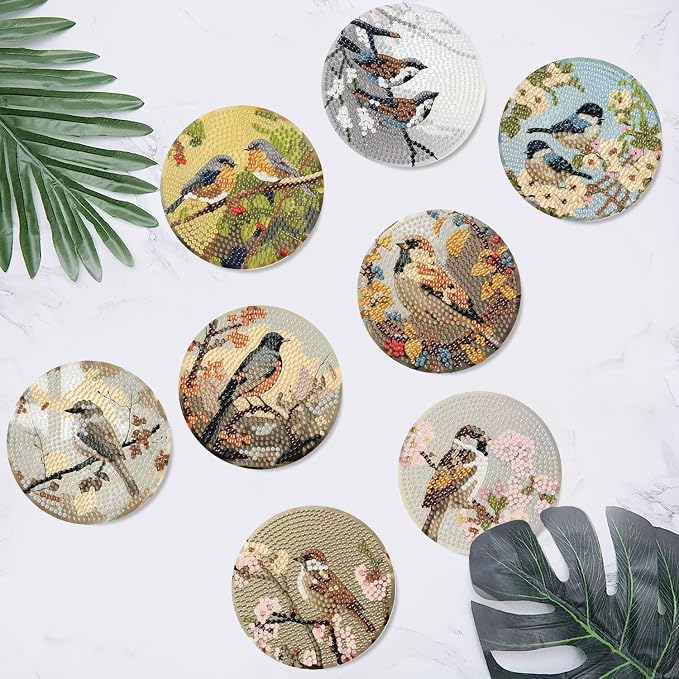 Clendo 8 PCS Bird Diamond Art Coaster Kits - Image 5