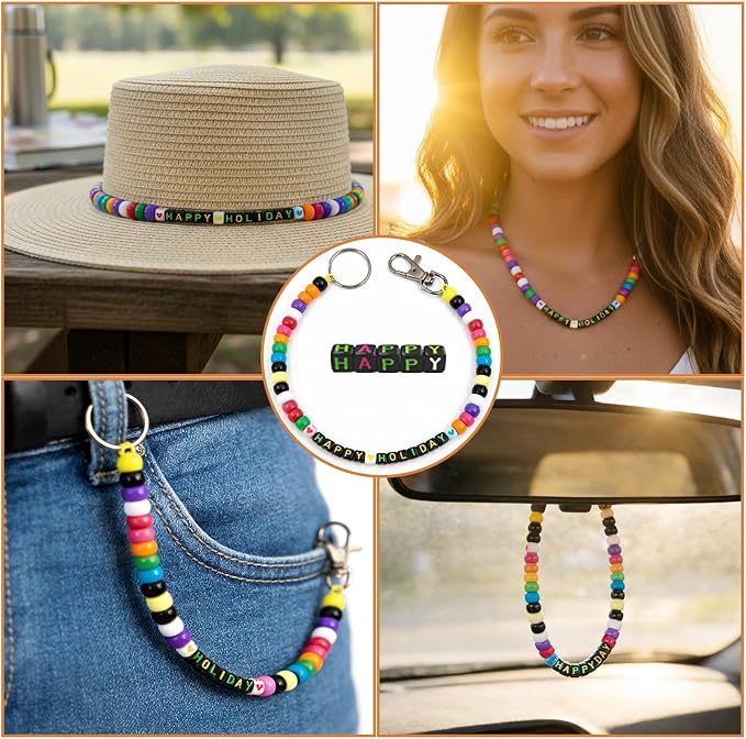 Aqltidiz DIY Beaded Keychain Making Kit, Heart Beads, Swivel Snap Hooks - Image 4