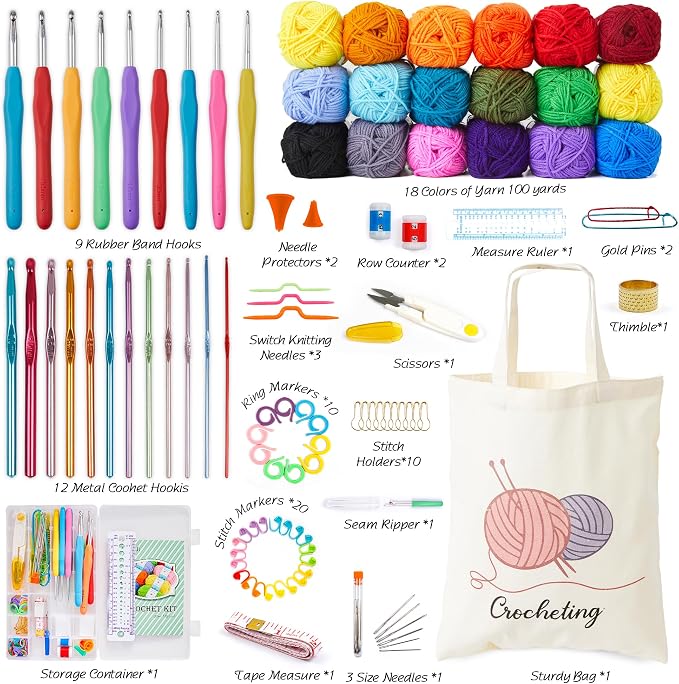 INSCRAFT Crochet Kit for Beginners Adults, 18 Large Acrylic Yarn Skeins 1800 - Image 2